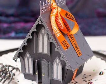 3D Spooky House Treat Box SVG Cut File, Cute Haunted House Halloween Gift Box, Gothic House Gift Box Svg, Halloween Favor Svg Download