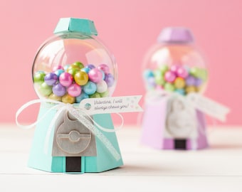 Mini 3D GumBall Machine SVG Cut Files + Valentine Tags PDf, PNG para o Dia dos Namorados, 3D GumBall Machine Valentine SVG Digital Download