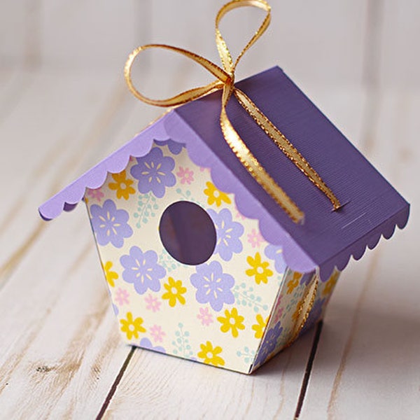 Fichier SVG : Cute 3D Paper Birdhouse Gift Box / Treat Box / Favor Box for Easter & Mother's Day Cut File | SVG de Pâques | Téléchargement instantané