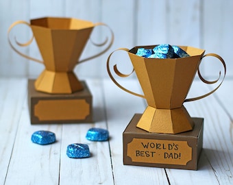SVG File: 3D Paper Trophy Gift Box / Treat Holder / Party Favor SVG Cut File | Father's Day SVG | Instant Digital Download