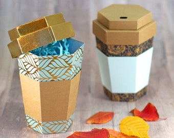 3D Coffee Cup SVG, 3D Paper Coffee Cup SVG Cut File, 3D Coffee Gift Box / Favor Box  /Treat Box - Instant Download