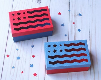 SVG File: American Flag Gift Box / Treat Box / Party Favor (Cut-Out Style) | 4th of July SVG | Digital Instant Download