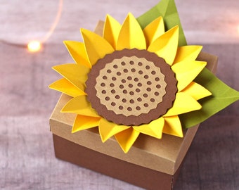 3D Paper Sunflower Gift Box / Treat Box / Favor Box SVG File for Thanksgiving and Fall | Instant Digital Download