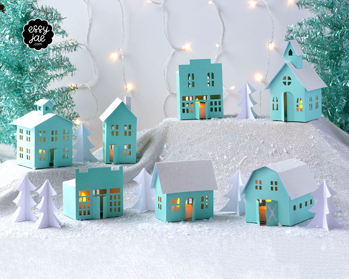 3d Christmas Village Svg Bundle Set Of 8 3d Svg Designs Etsy