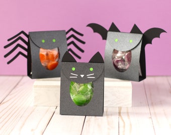 Halloween Treat Bag SVG Files - Set of 3 Halloween Animal Treat Box Designs: Cat, Bat, and Spider Halloween Treat Holders SVG Files