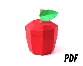 3D Apple Gift Box PDF Template for Cutting By Hand, 3D Apple PDF Paper Craft Template