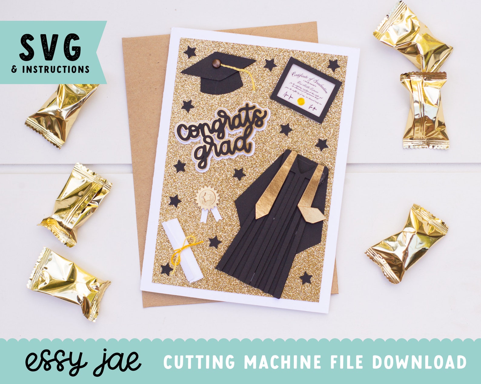 Grad Card Svg Graduation Card SVG Cut File - Dimensional 5x7 Graduation Icon Card SVG ...