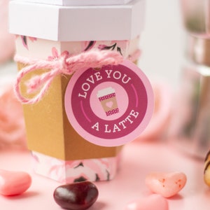 Mini 3D Coffee Cup Valentines Love You A Latte Tags, Mini 3D Coffee Cup Gift Box SVG File with Printable PDF, Print Then Cut PNG Gift Tags image 5