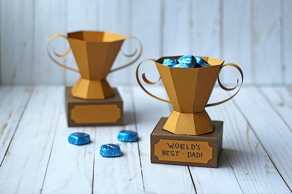 Download Svg File 3d Paper Trophy Gift Box Treat Holder Party Etsy