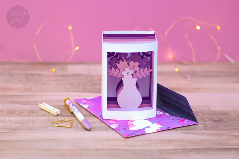 Download 3D Flower Bouquet Shadowbox Card SVG Cut File Envelope SVG ...