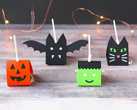 Download Set Of 4 Halloween Sucker Holder Svg Files Jack O Lantern Etsy