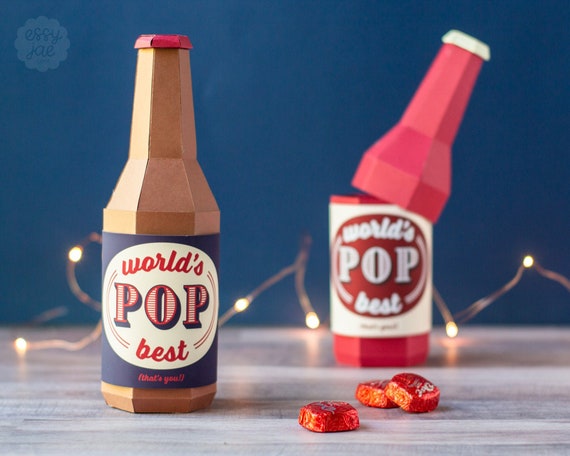 Download 3d Paper Pop Bottle Gift Box Svg Cut File With Printable Label Etsy