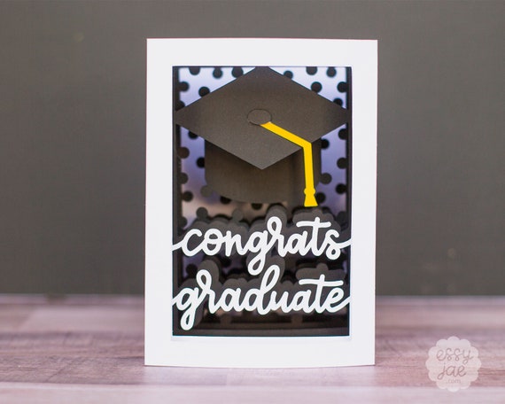 3D Congrats Graduate Shadowbox Card SVG Cut File (Folds Flat) for High School & College Graduations, Graduation Card SVG | Instant Download