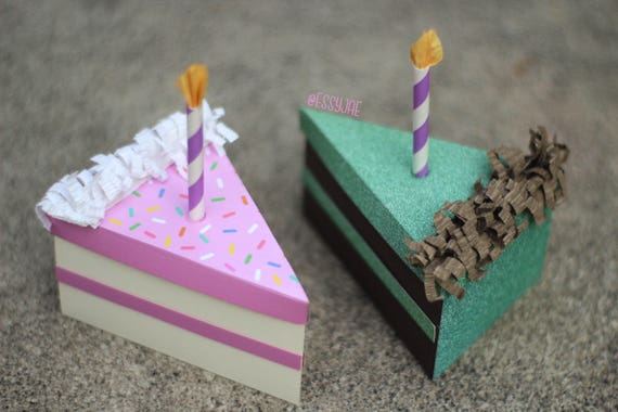 Download Svg File 3d Birthday Cake Slice Treat Box Gift Box Etsy