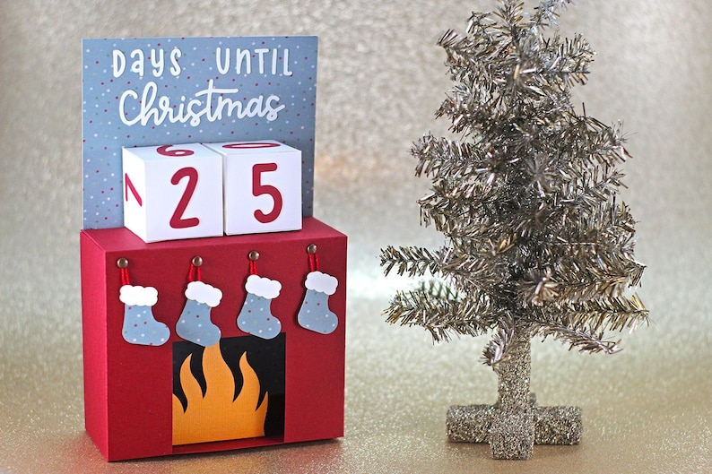 SVG File: 3D Paper Christmas Countdown SVG Calendar with Blocks Mini Fireplace Mantle with Stockings Christmas SVG Instant Download image 1