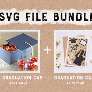 SVG Bundle: 3D Graduation Cap Gift Box SVG + Dimensional Graduation Icon Card SVG - Graduation Card Svg, Graduation Gift Svg - Download