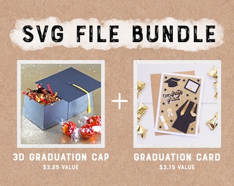 SVG Bundle: 3D Graduation Cap Gift Box SVG + Dimensional Graduation Icon Card SVG - Graduation Card Svg, Graduation Gift Svg - Download
