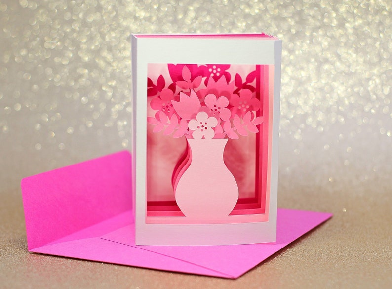 Download 3D Flower Bouquet Shadowbox Card SVG Cut File Envelope SVG ...