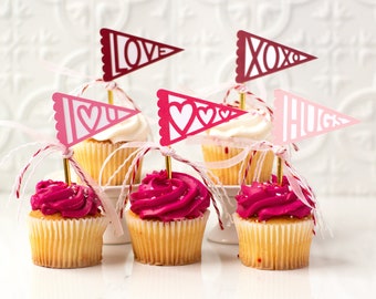 Valentines Day Mini Pennant Flag Cupcake Toppers SVG, Mini Pennants SVG, Valentine's Day Cupcake Toppers SVG, Galentines Cupcake Toppers Svg