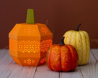 3D Pumpkin Lantern with Cut Out Design SVG Cut File for Halloween, Thanksgiving, Fall Decor Instant Download