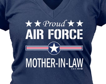 Proud Air Force Mother-In-Law Ladies V-Neck 100% Cotton Shirt
