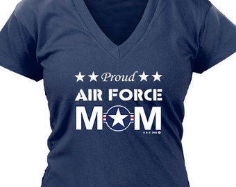Proud Air Force Mom Ladies V-Neck 100% Cotton Shirt