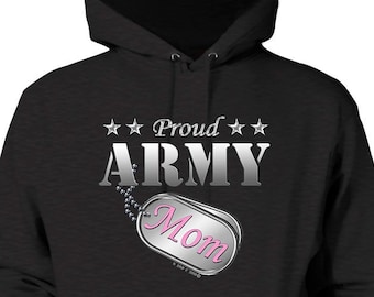 Proud Army Mom Pullover Hoodie - Adult 50/50 Cotton/Polyester, Printed in USA, Unisex Sizing