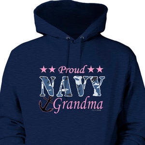 Proud Navy Grandma Pullover Hoodie - Adult 50/50 Cotton/Polyester, Printed in USA, Unisex Sizing