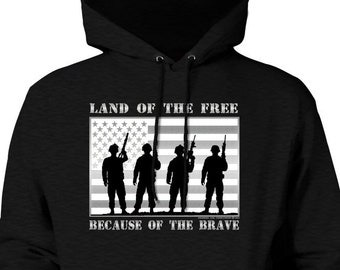 Land of the Free Because of the Brave Pullover Hoodie - Adult 50/50 Cotton/Polyester, Printed in USA