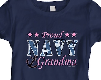 Proud Navy Grandma Ladies 100% Cotton T-Shirt (Various Colors)