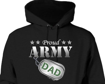 Proud Army Dad Dog Tag Cotton Hoodie - Adult 50/50 Cotton/Polyester, Printed in USA