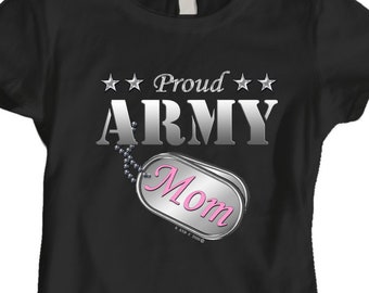 Proud Army Mom Dog Tag Ladies 100% Cotton T-Shirt (Various Colors) - Printed in USA