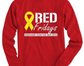 Red Fridays - Remember Everyone Deployed w/ Yellow Ribbon Men's Long Sleeve Shirt - 100% Cotton