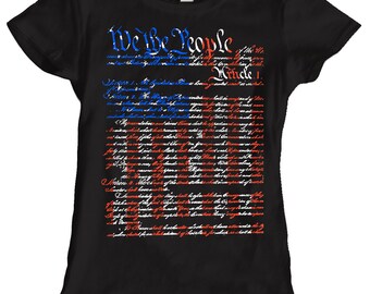 We the People Red, White, and Blue US Flag Ladies 100% Cotton T-Shirt