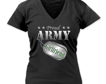 Proud Army Girlfriend Ladies V-Neck 100% Cotton Shirt