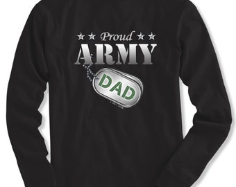 Proud Army Dad Dog Tag Men’s Long Sleeve 100% Cotton Shirt (Black, Military Green, or White)