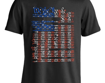 We the People Red, White, and Blue US Flag Men’s 100% Cotton T-Shirt (Printed in the USA)