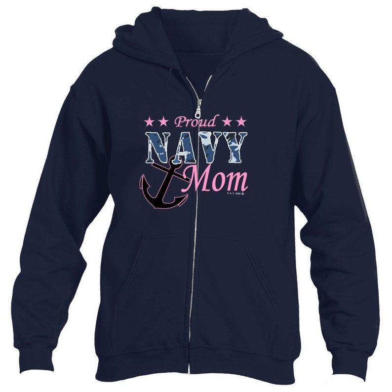Proud Navy Mom Full Zip Hoodie Navy Blue Printed in the | Etsy