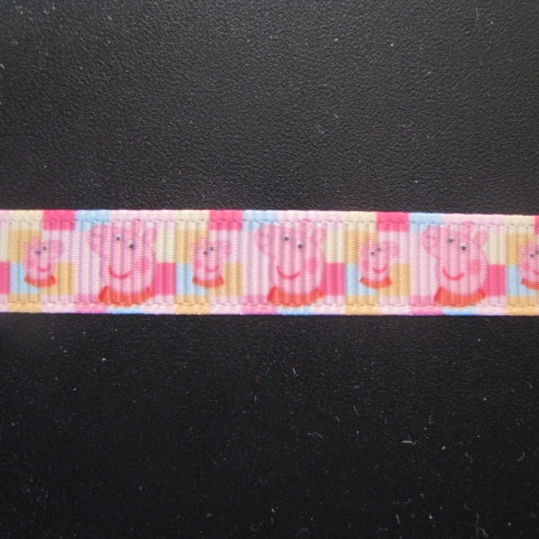 peppa pig pink squares ribbon grosgain 3/8" hair craft scrapbooking card making