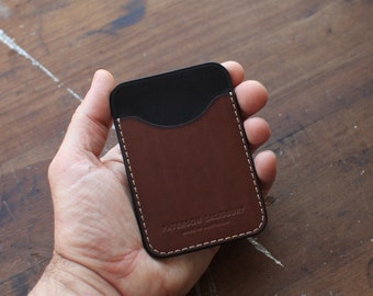 Vertical Card Holder, Leather, Personalized, Cardholder, Australian, Light Brown, Mocha, Money Clip, Slim, Thin Card Wallet