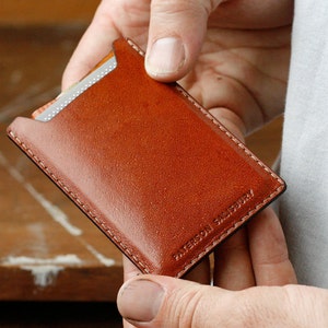Porte-cartes en cuir de kangourou, carte de transport, marron châtain, porte-cartes, petit portefeuille, pince à billets, portefeuille fin, porte-cartes, fin, personnalisé