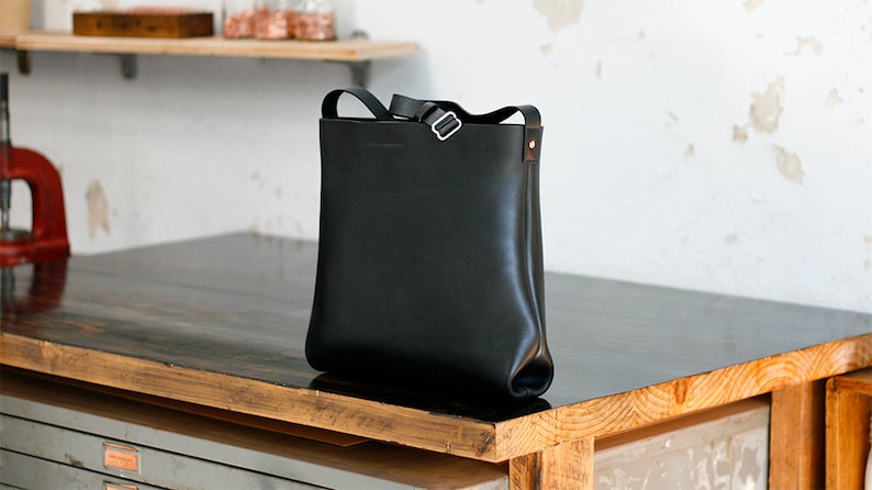 Leather Tote Bag, Bucket Bag, Small, Hobo Bag, Australian, Black, Shoulder Bag, Crossbody, Satchel, Laptop, MacBook Air, Handbag, Messenger image 8