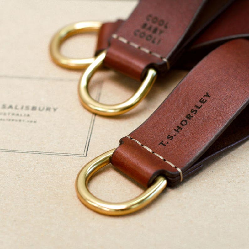 Leather Keyring, Personalized Key Ring, Personalised, Leather Keychain, Key Fob, Australian, Solid Brass, Paterson Salisbury, Black & Brown image 2