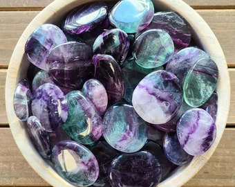 Fluorite Smooth Stone | tumbled crystal thumb palm stone | fidget crystal | purple green rainbow rock gem | flourite christmas holiday gift