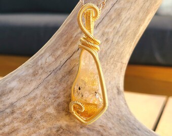 Simple Citrine Necklace - Medium | bohemian fashion | orange gold wirewrap | hippie jewelry | healing crystal gift | bridal baby present