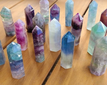 Rainbow Fluorite Polished Towers - Small | green purple tumbled crystal point | flourite | healing gem rock tower | baby bridal shower gift