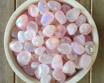 Rose Quartz Aura Tumbles - 1,3,5, or 10 | pink sparkly rainbow rocks | tumbled rose quartz angel aura | unicorn gem | bohemian home decor