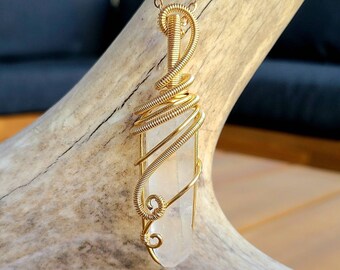 Clear Quartz Necklace - Large | bohemian healing crystal cluster | handmade wirewrap | gold complex quartz pendant | bridal baby gift