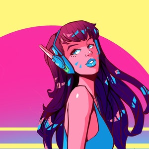 D.va - Overwatch Summer Vaporwave Vibe - Illustration PRINT