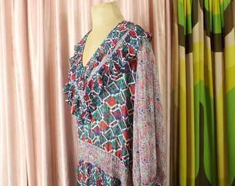 80s Micro Pleat Frill Dress Paisley Print